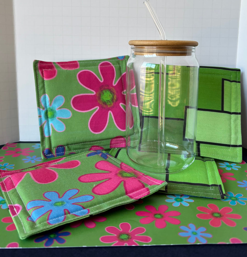 Modern Floral Coasters Green background