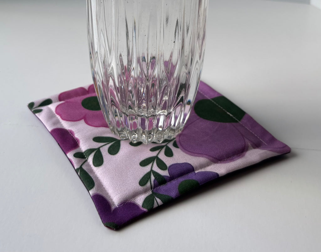 Purple and Pink Flower Quilted Coasters