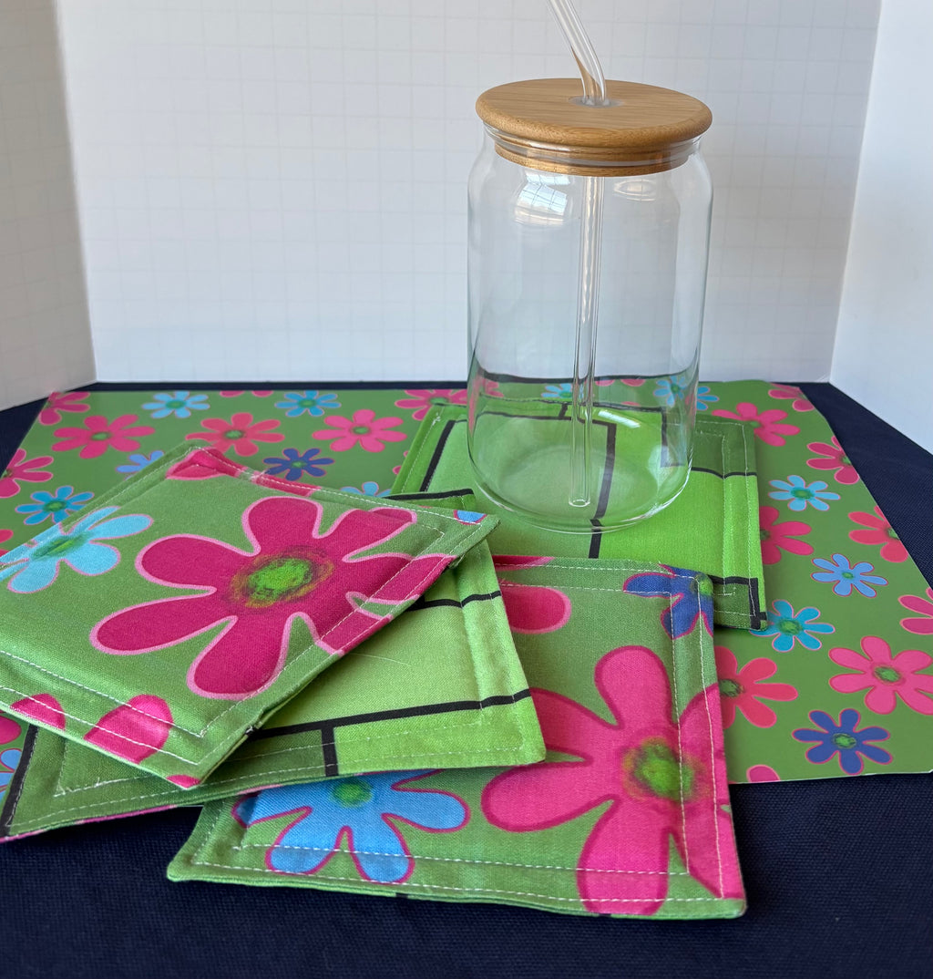 Modern Floral Coasters Green background