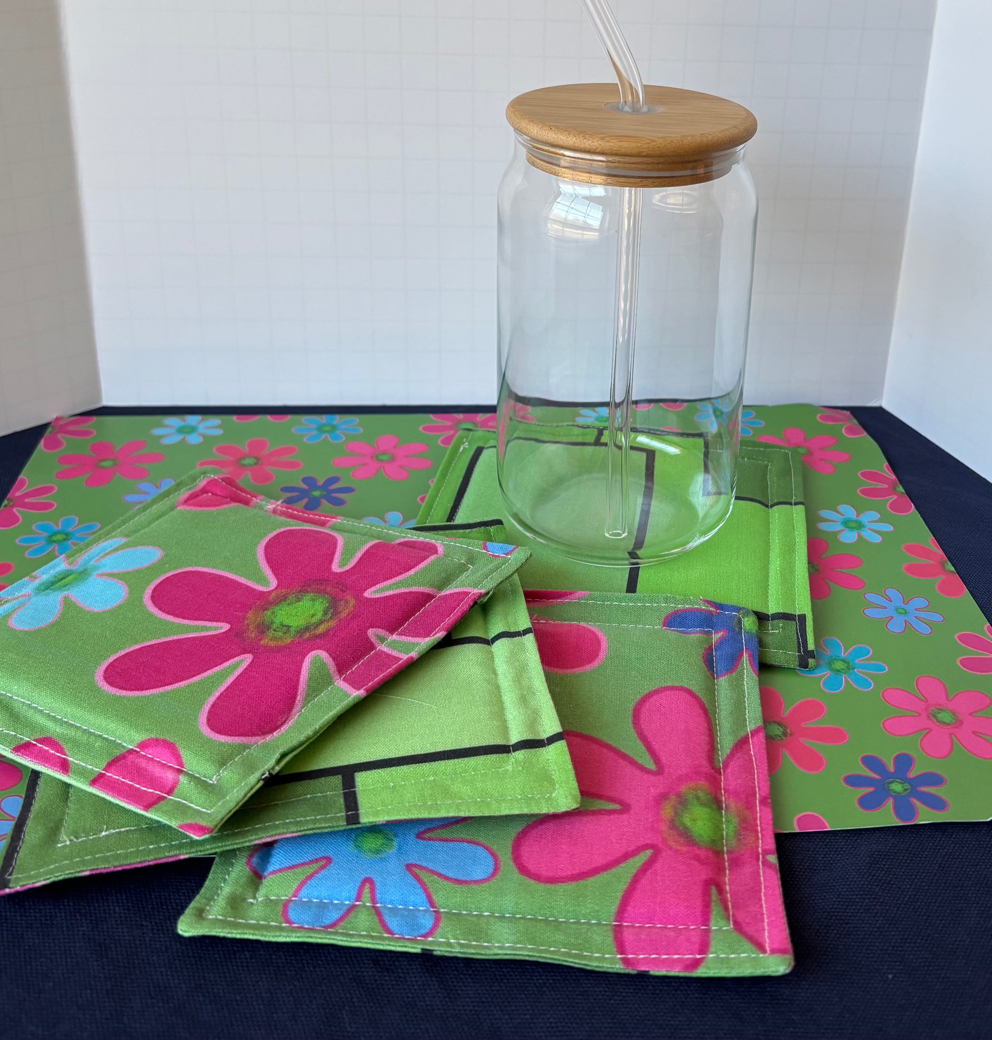 Modern Floral Coasters Green background