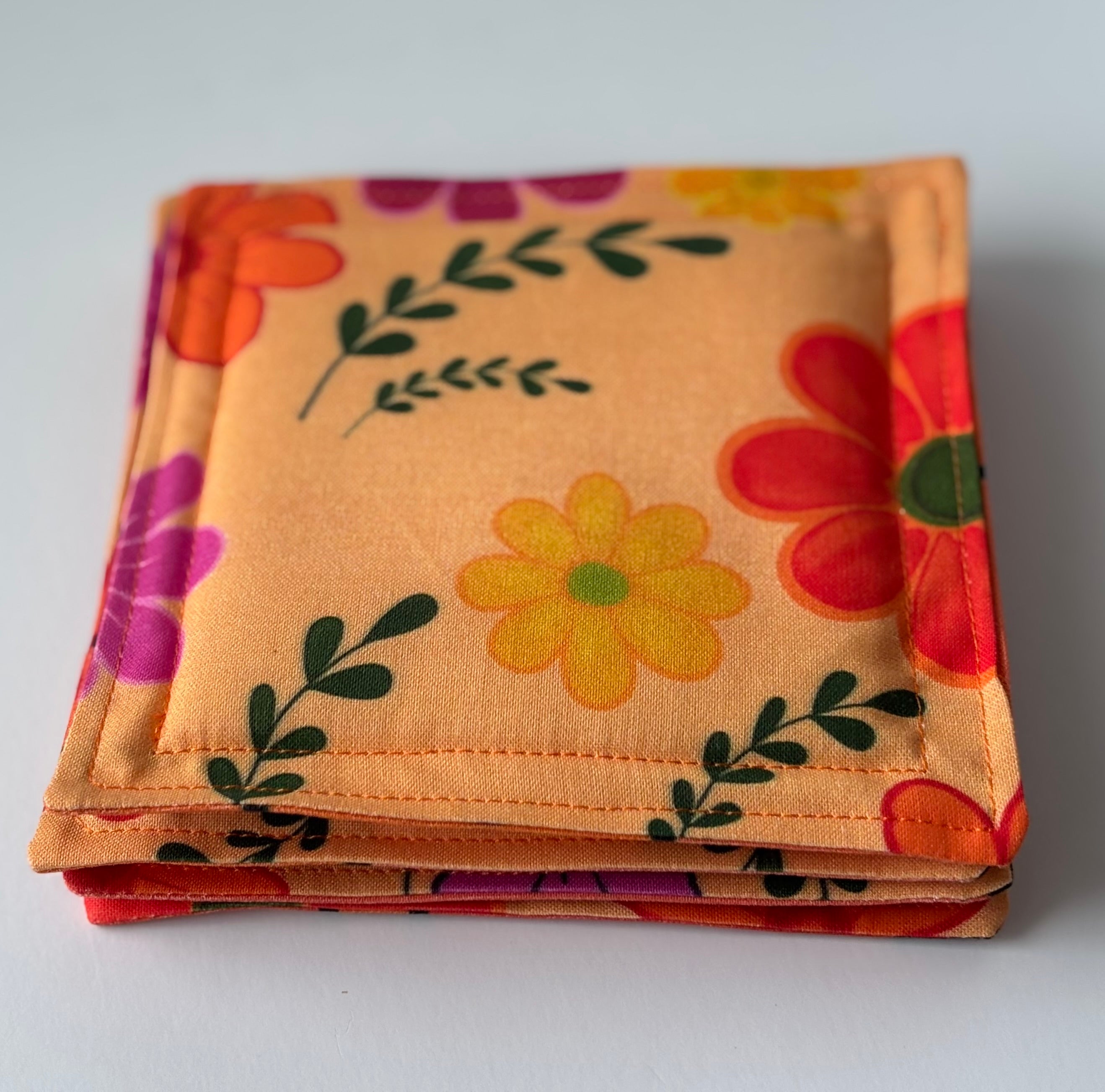 Pink Yellow and purple floral quilted coasters