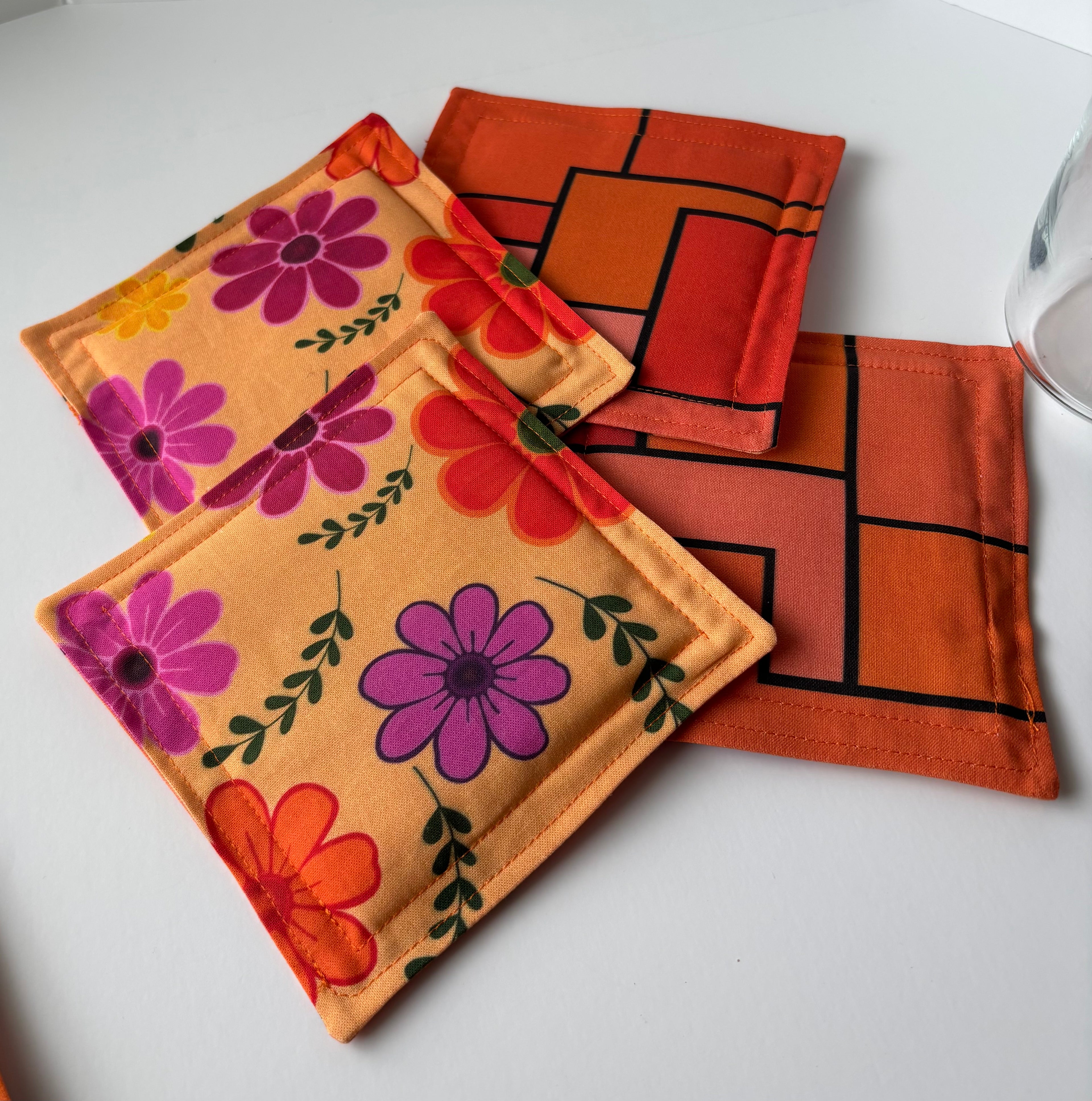 Pink Yellow and purple floral quilted coasters
