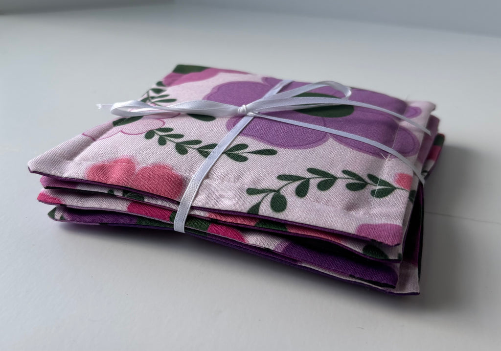 Purple and Pink Flower Quilted Coasters