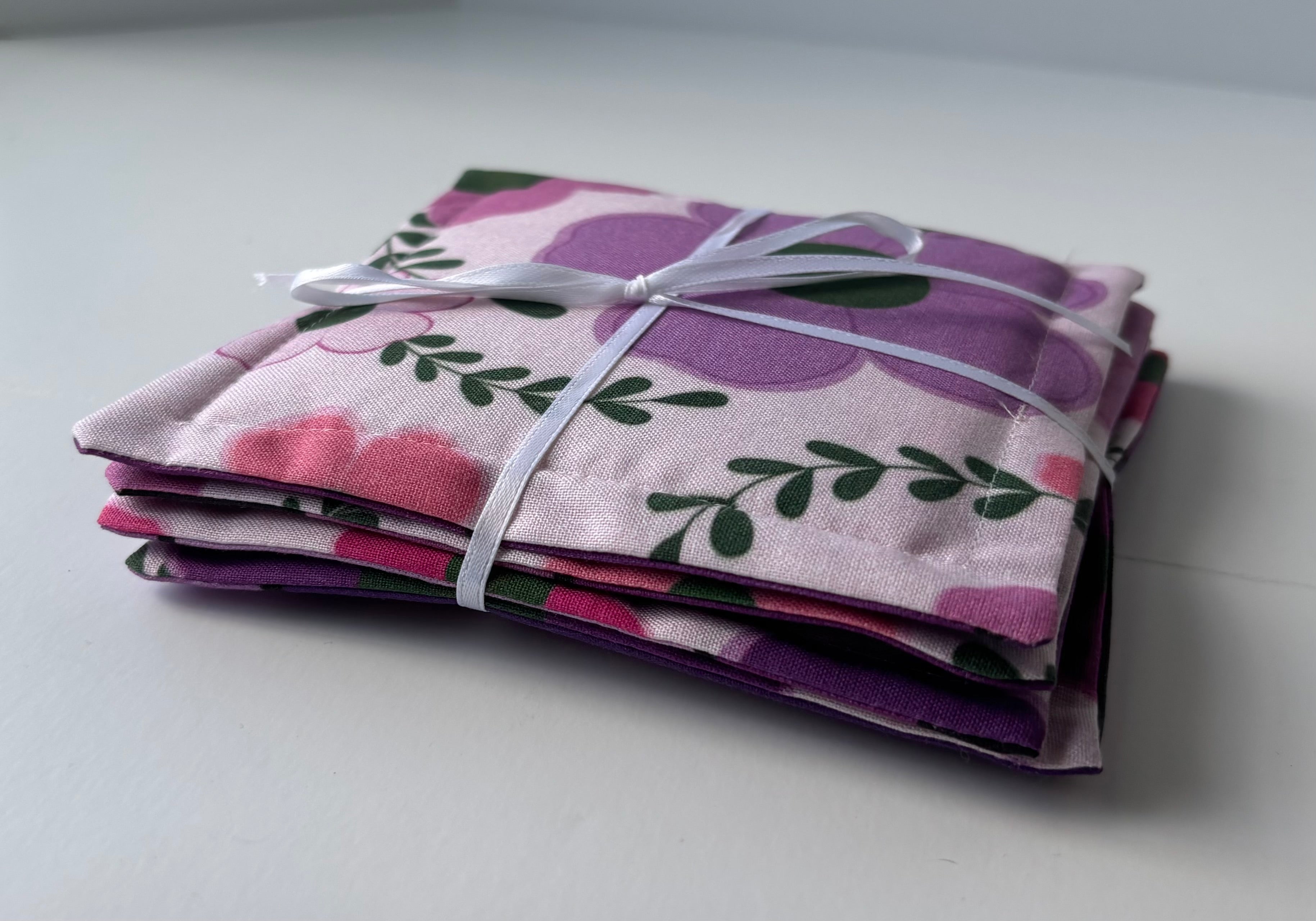 Purple and Pink Flower Quilted Coasters