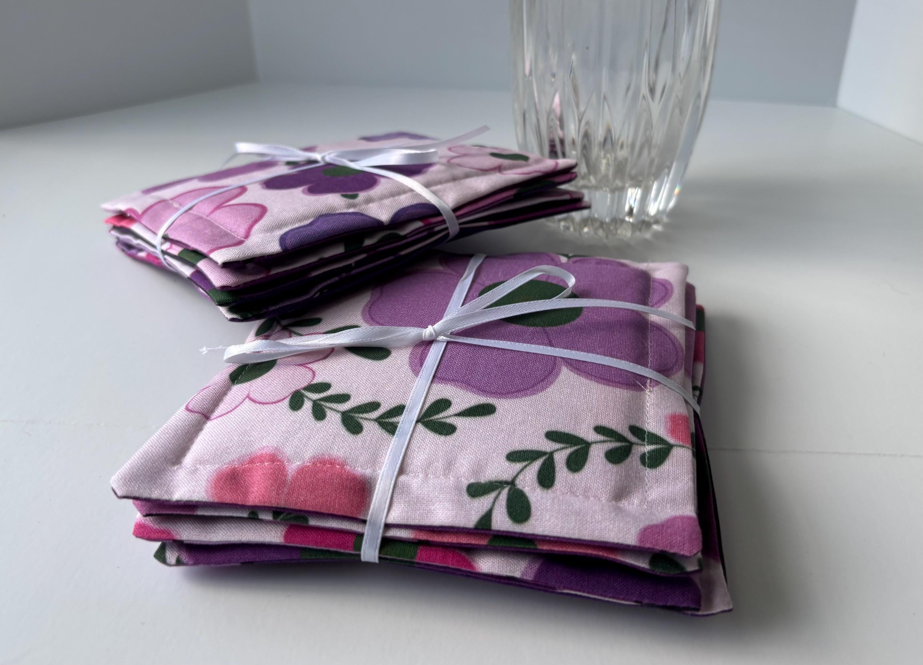 Purple and Pink Flower Quilted Coasters