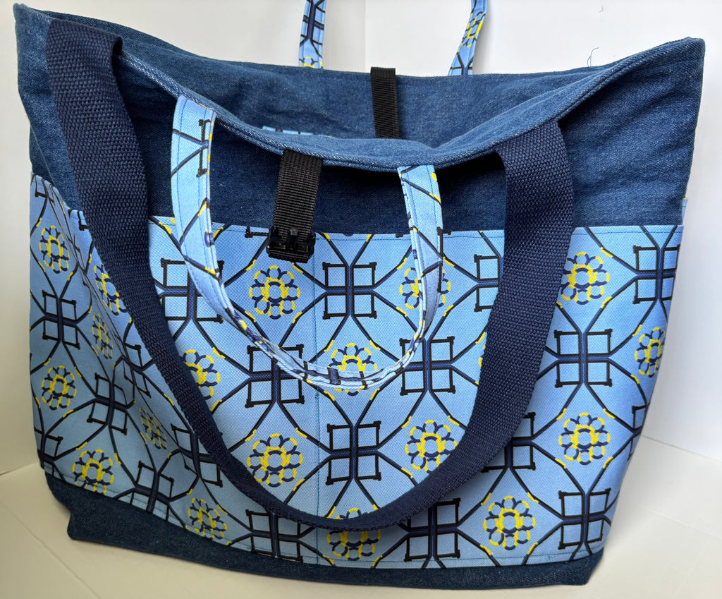 Denim and Cotton Twill Tote Bag